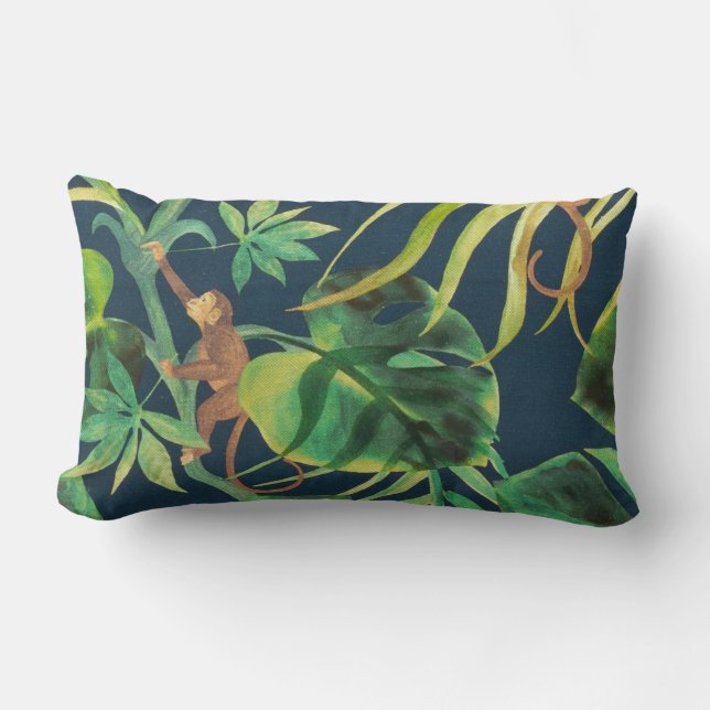 Vintage Tropical Jungle Monkey Lumbar Pillow 2 (Front)