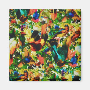 Vintage Tropical Jungle Wild Parrots Magnet