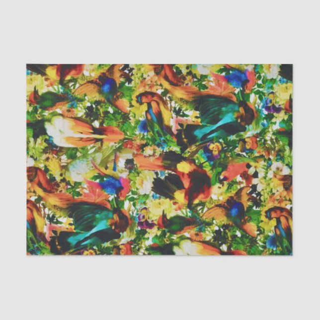 Vintage Tropical Jungle Wild Parrots Tissue Paper (Front)