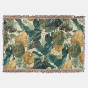 vintage tropical leaf pattern aesthetic throw blanket