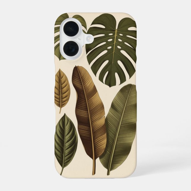 Vintage Tropical Leaves iPhone 16 Case (Back)