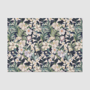 Vintage Tropical Night Flowers Tissue Paper