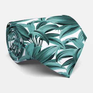 Vintage Tropical Palm Botanical Watercolor Teal Tie
