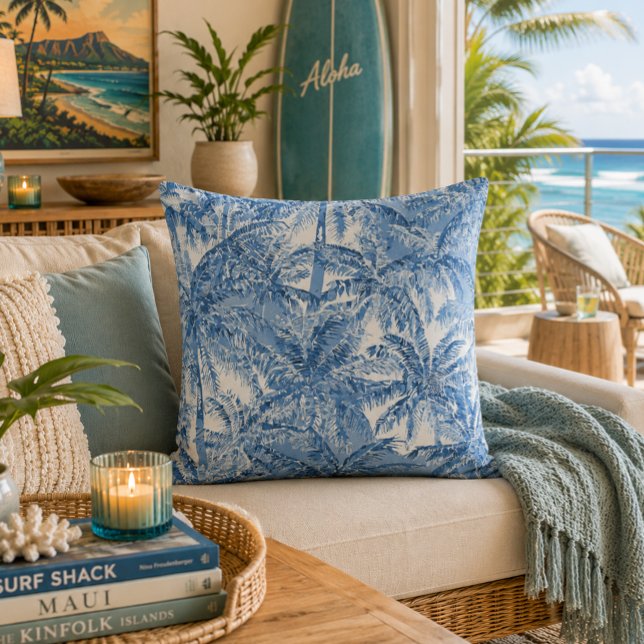 Vintage Tropical Palm Toile Pattern Throw Pillow (Creator Uploaded)