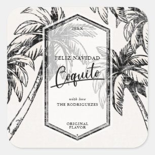Vintage Tropical Palm Tree Coquito Square Sticker