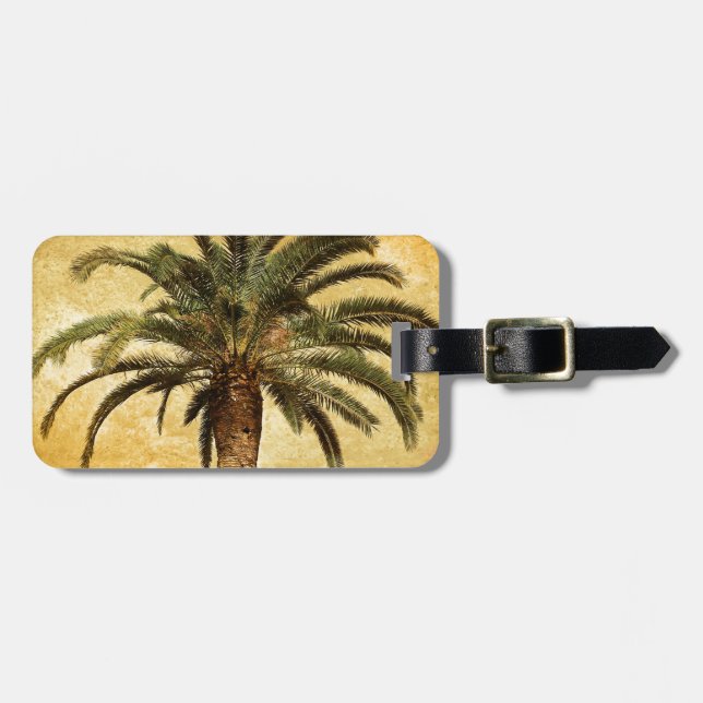 Vintage Tropical Palm Tree Luggage Tag (Front Horizontal)
