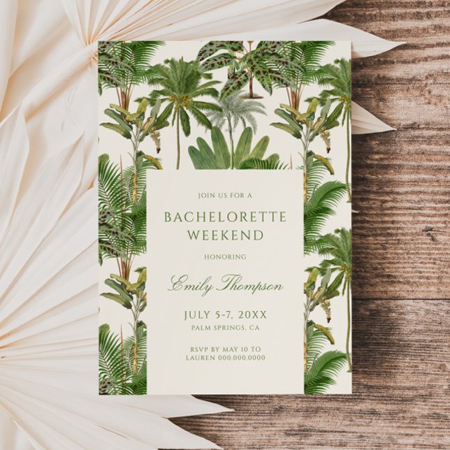 Vintage Tropical Palm Tree Pattern Bachelorette Invitation (Creator Uploaded)