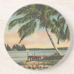 Vintage Tropical Palm Tree Sunset Coaster