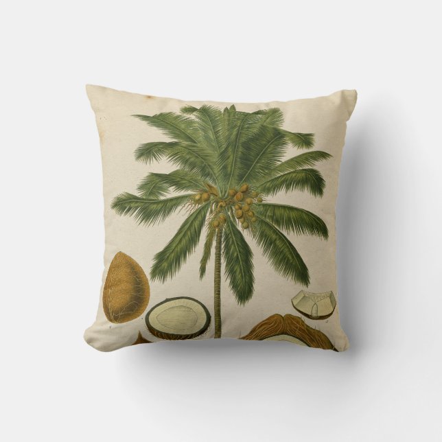 Vintage tropical palm tree throw pillow (Front)
