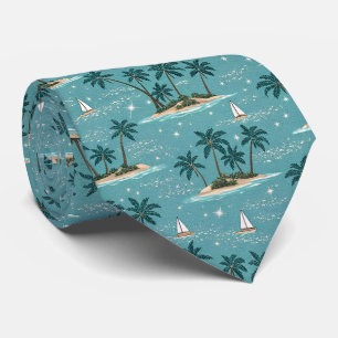 Vintage Tropical Palm Trees and Sail Boats Tie