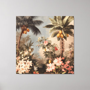 Vintage Tropical Paradise with Palm Trees Canvas Print