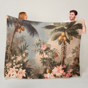 Vintage Tropical Paradise with Palm Trees Fleece Blanket