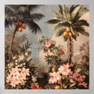 Vintage Tropical Paradise with Palm Trees Poster