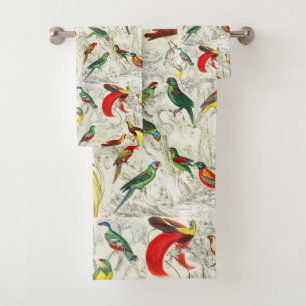 Vintage Tropical Parrots and Birds of Paradise   Bath Towel Set