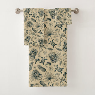 Vintage Tropical Pattern Bath Towel Set