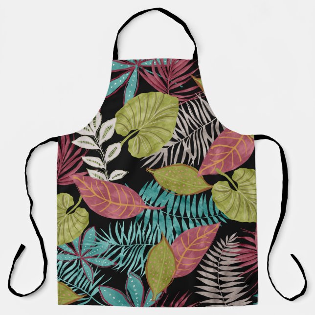 Vintage tropical pattern made with dark background apron (Front)