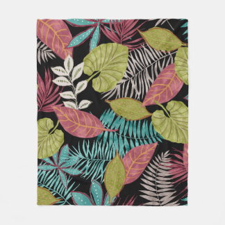 Vintage tropical pattern made with dark background fleece blanket