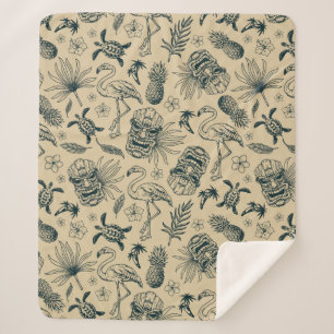 Vintage Tropical Pattern Sherpa Blanket