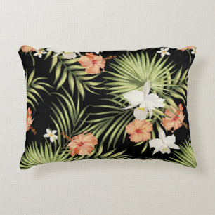 vintage tropical pattern with hibiscus flowers and accent pillow