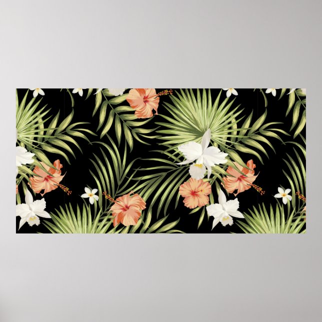 vintage tropical pattern with hibiscus flowers and poster (Front)