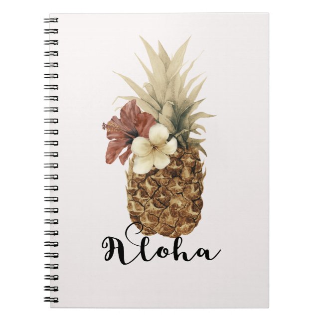 Vintage Tropical Pineapple Hibiscus Floral Aloha Notebook (Front)