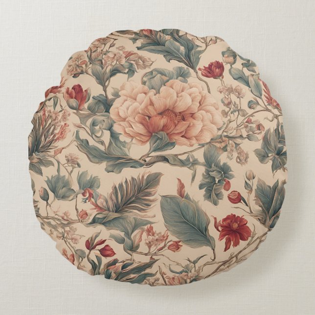 Vintage Tropical Round Pillow (Front)