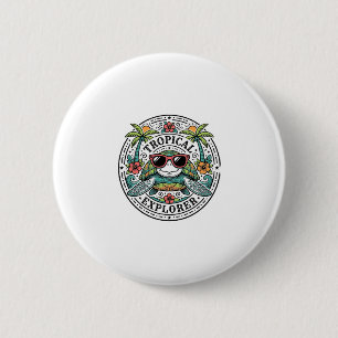 Vintage Tropical Sea Turtle Sunglasses Graphic Shi 2 Inch Round Button