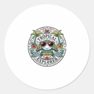 Vintage Tropical Sea Turtle Sunglasses Graphic Shi Classic Round Sticker