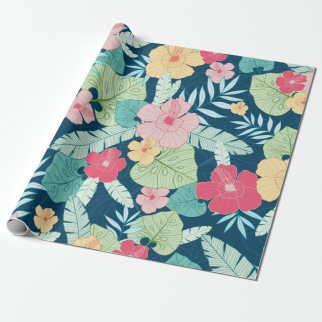 vintage tropical summer hawaiian seamless pattern  wrapping paper (Unrolled)