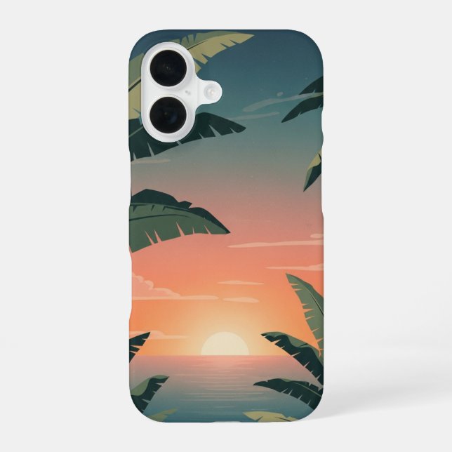 Vintage Tropical Sunset iPhone 16 Case (Back)