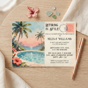 Vintage Tropical Sunset Pool Retirement Party Invitation