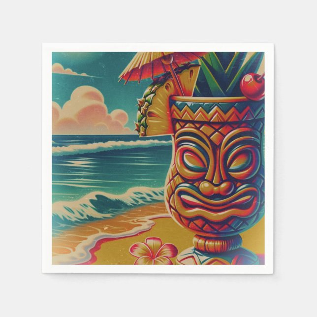 Vintage Tropical Tiki Umbrella Drink Luau Party Napkin (Front)