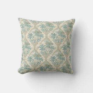 Vintage Tropical Toile Coastal Elegance Design Throw Pillow
