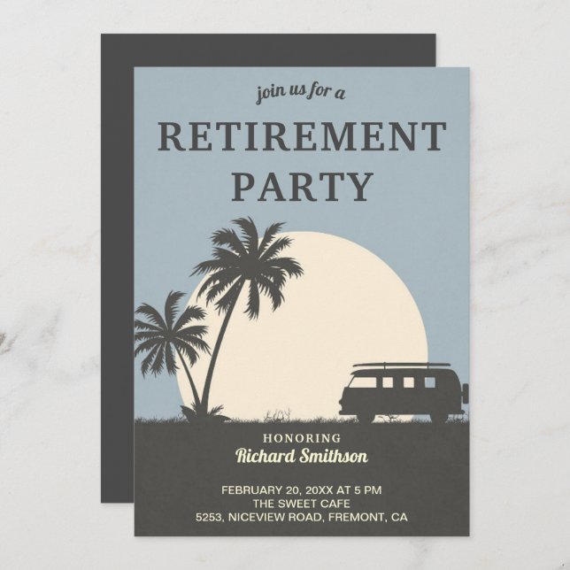 Vintage Tropical Van Retirement Party Invitation (Front/Back)
