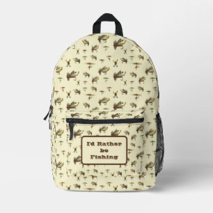 Vintage Trout Flies Pattern I'd Rather be Fishing  Printed Backpack