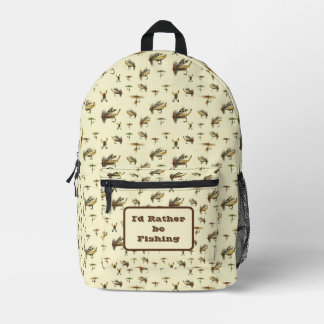 Vintage Trout Flies Pattern I'd Rather be Fishing Printed Backpack