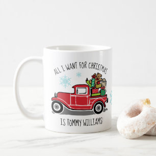 Vintage Truck All I Want for Christmas Custom Text Coffee Mug