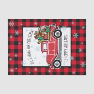 Vintage Truck All I Want for Christmas Custom Text Tissue Paper