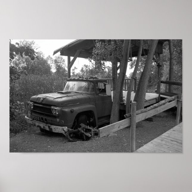 Vintage Truck Black And White Photograph Poster (Front)