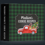VINTAGE TRUCK BUFFALO PLAID PERSONALIZED CHRISTMAS BINDER<br><div class="desc">Vintage truck with Christmas tree on trendy buffalo plaid,  personalized Christmas recipe binder with a chalkboard label.</div>