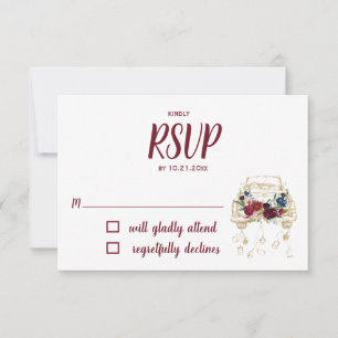 Vintage Truck Burgundy Wedding RSVP Card