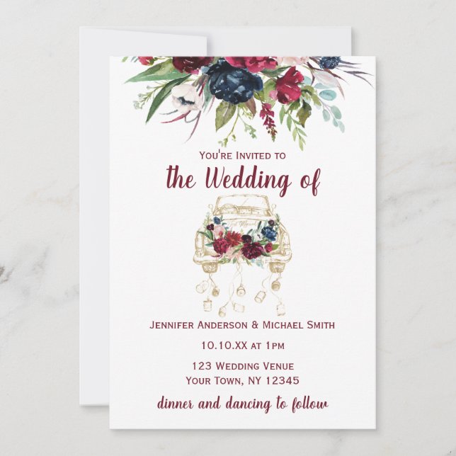 Vintage Truck Burgundy Wedding Save The Date (Front)