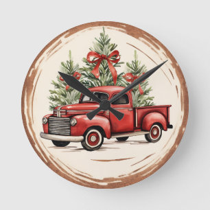 Vintage Truck Christmas Round Clock