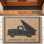 Vintage Truck Christmas Tree Family Name Rustic Doormat<br><div class="desc">Vintage Truck Christmas Tree Family Name Rustic Doormat. Personalize this cute farmhouse holiday design with your family name and year established. The perfect unique modern housewarming gift for new homeowners or newlyweds.</div>