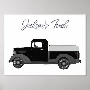Vintage Truck Drawing Foil Text Print Poster