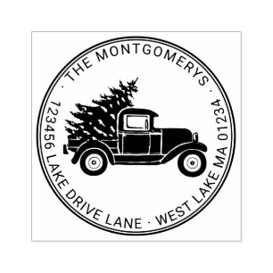 Vintage Truck Family Name Return Address Custom Rubber Stamp
