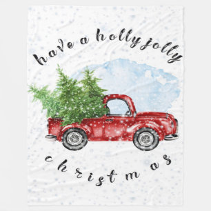 Vintage Truck Have a Holly Jolly Christmas Fleece Blanket