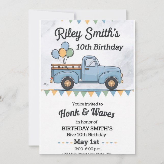 Vintage Truck Honk & Wave Birthday Parade Invitati Invitation (Front)