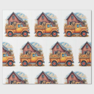 Vintage Truck & Hunting Dog in Autumn, Autumn, Wrapping Paper