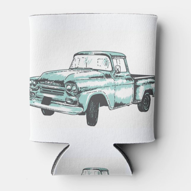 Vintage Truck Illustration Can Cooler (Front)